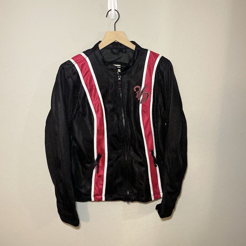 WOMENS HARLEY DAVIDSON SPORT JACKET RIDING GEAR MESH LINED SIZE LARGE BLACK RED